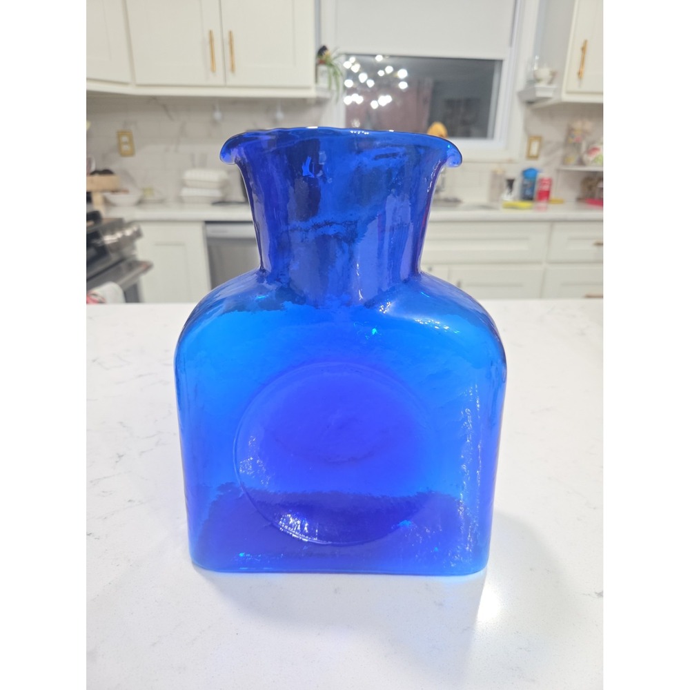 Vintage BLENKO Cobalt Blue Art Glass Double Spout Pitcher #384 8.25"